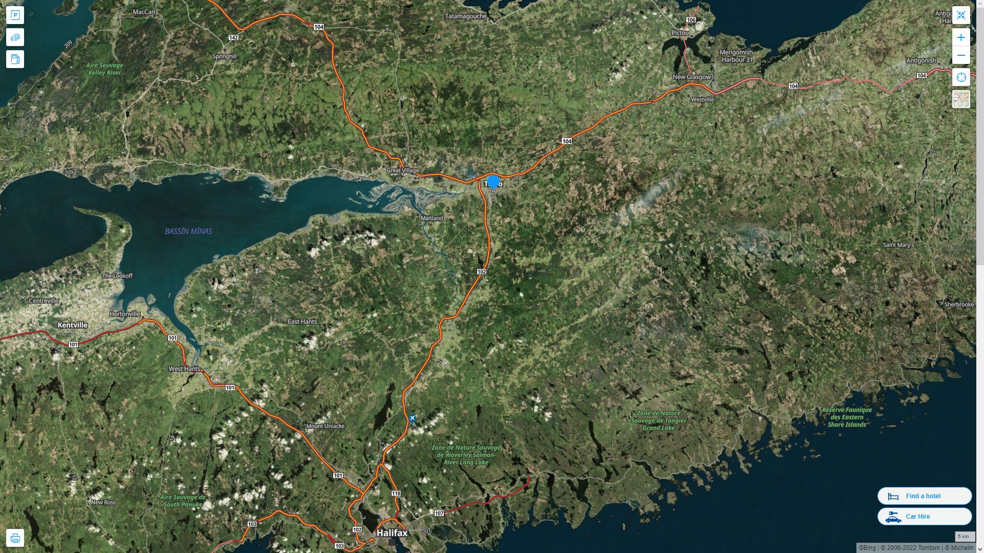 Truro Canada Autoroute et carte routiere avec vue satellite
